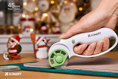 Xinart 45mm Rotary Cutter for Fabric Safety Lock Ergonomic Classic Comfort Loop Fabric Small Rotary Cutter for Sewing Quilting Crafting (Extra 2pcs Replacement Blades Included)-Green