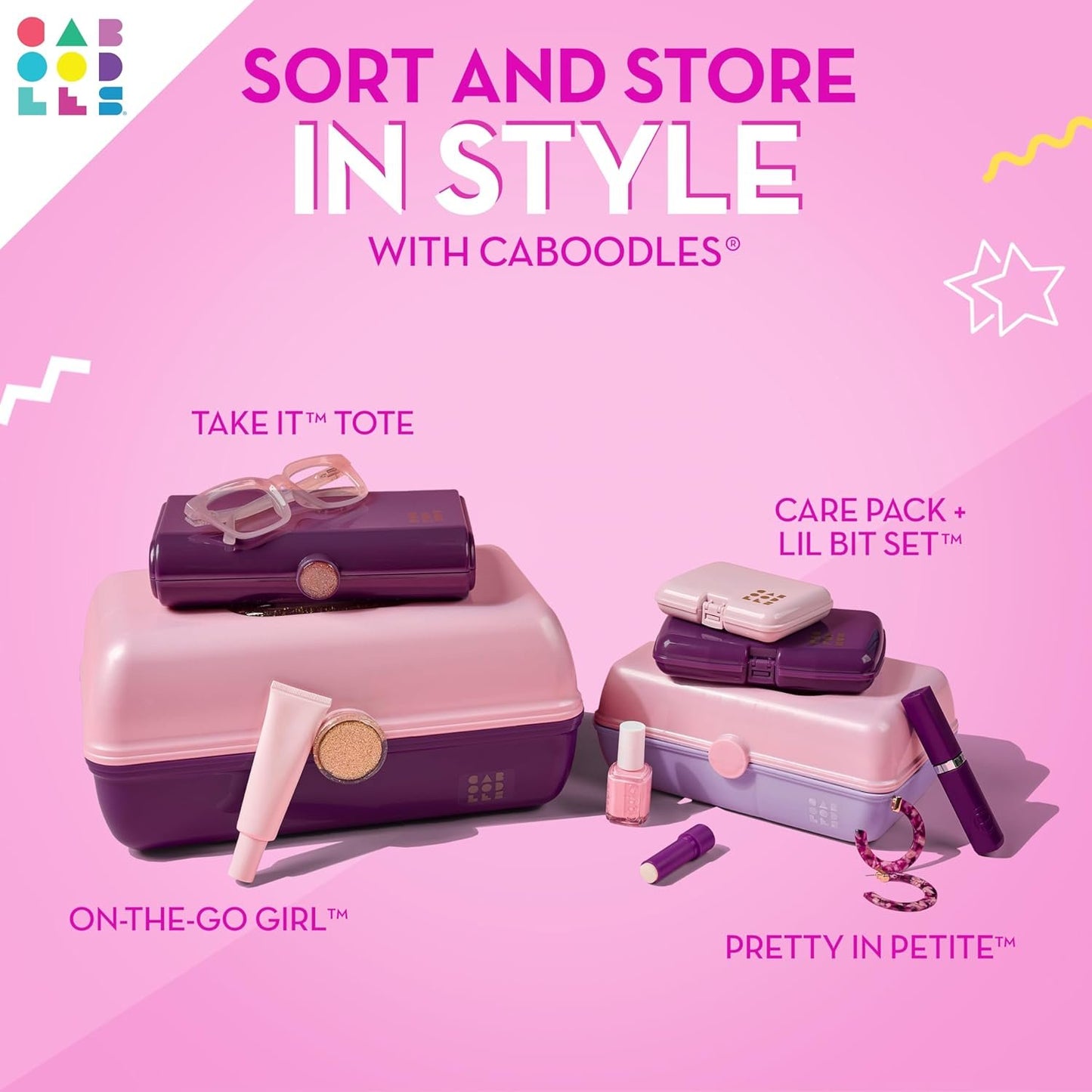 Caboodles Twilight Disco - On-The-go Girl Costmetic Organizer Make-up & Accessory Carry Case, Pink Sparkle