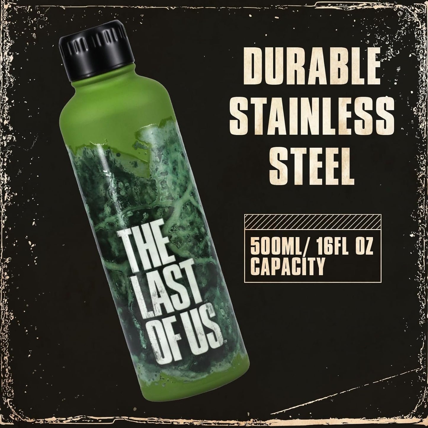 Paladone The Last of Us Official Licensed Movie Icon Glow in The Dark Water Bottle, Gamer Decor and Gift, Neon Green Desk Accessory for All Ages, Drinkware for Gaming Fans