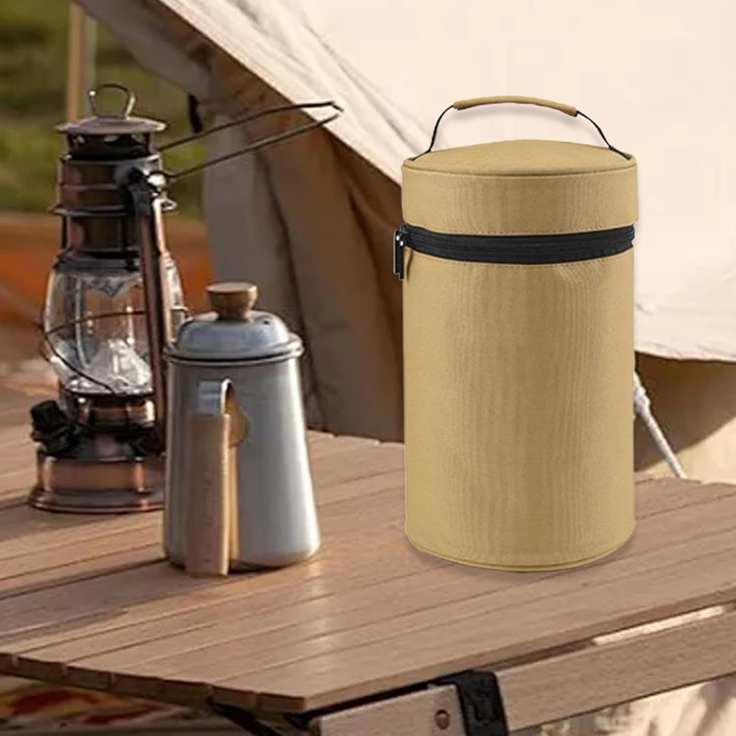 BBQ, Water Resistant Camping, Anti Collision Bag, Camping Cooking Gear, Portable Dinner Set, Travel Plate Carrier, Outdoor Dish Storage, Camping Tableware Bag, Outdoor Cooking Set, Beige Yellow,