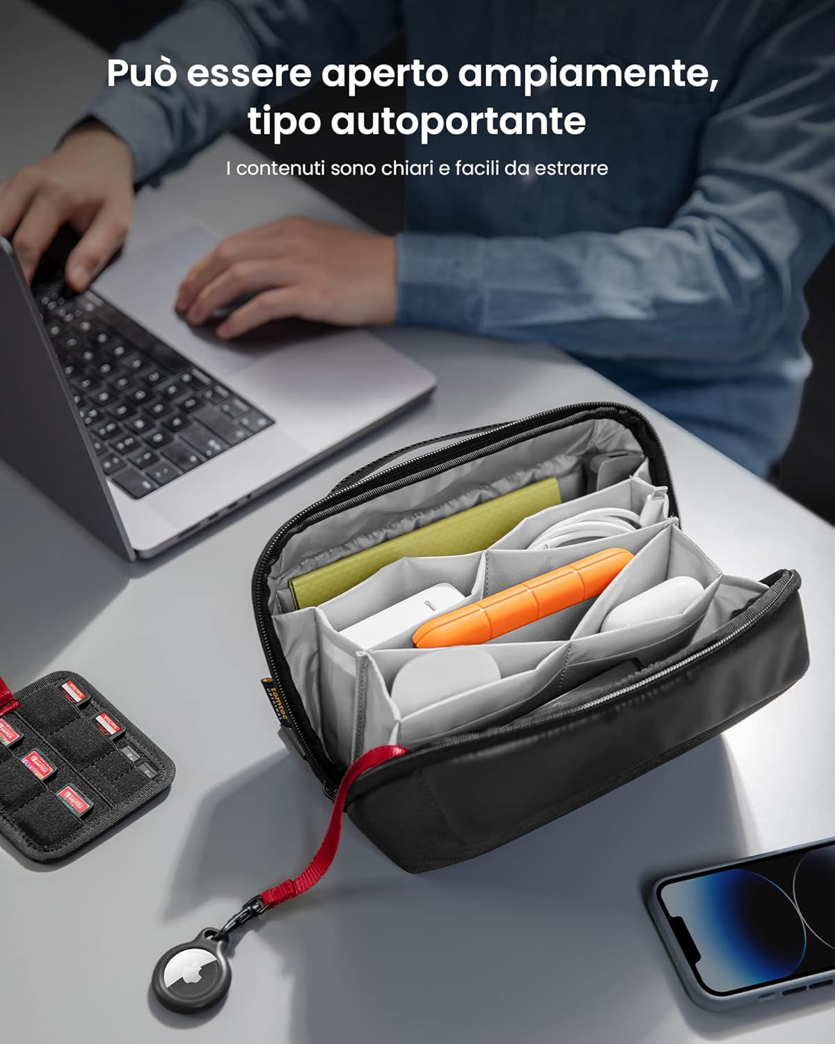 tomtoc Cable Bag and Technical Accessories, Travel, Organizer Bag for Electronic Technical AccessoriesAdapter MacBook, Cable, Hub, Power Bank, USB Stick, Charger, Hard Drive, Gifts
