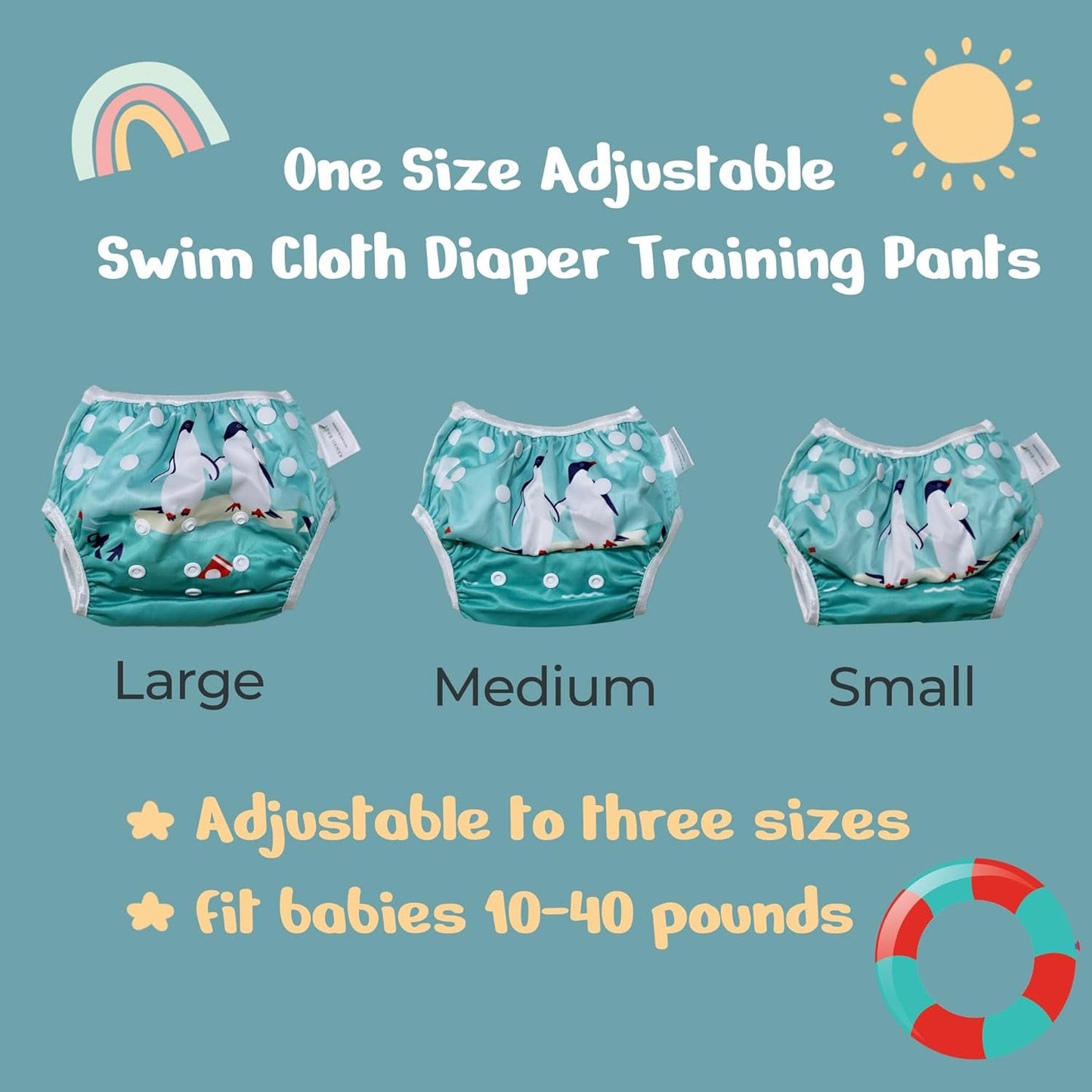 KaWaii Baby Reusable Swim Cloth Diaper Adjustable Swim Pants for Boys & Girls, Size Infants and Toddlers, One Size 3-Pack (Theme #5)