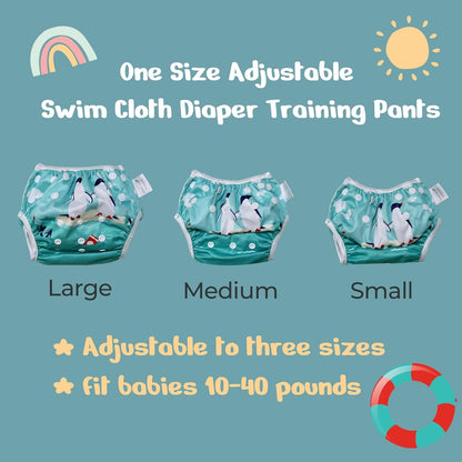 KaWaii Baby Reusable Swim Cloth Diaper Adjustable Swim Pants for Boys & Girls, Size Infants and Toddlers, One Size 3-Pack (Theme #5)