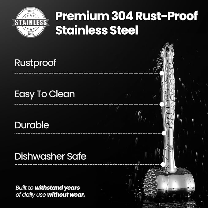 Meat Tenderizer Mallet Stainless Steel, Premium Meat Hammer Tenderizer with New Heart Design, Kitchen Mallet for Chicken, Conch, Veal Cutlets & Beef, Steak Pounder Flattener with 5 years Warranty