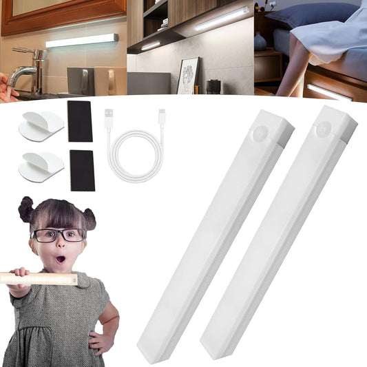 Punch-Free Smart Sensor Magnetic Rechargeable Led Lights, Rechargeable Motion Activated Cabinet Lights, Motion Sensor Light Indoor, Under Cabinet Bedroom Stair Lighting Wireless Indoor (White*2.20 cm)