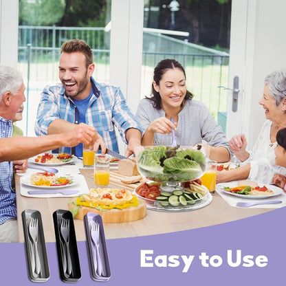 3 Pack Travel Cutlery Set, Reusable Plastic Utensils Knife Fork Spoon Set Portable Camping Utensil Set with Case for Travel Picnic Outdoor (Gray, Black, Purple)