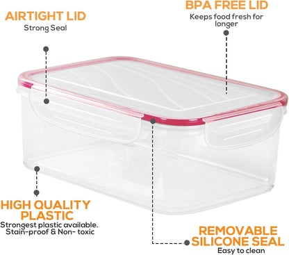 KICHLY Plastic Airtight Food Storage Containers - 24 Pieces (12 Containers & 12 Lids) Plastic Food Containers with Lids for Kitchen & Pantry, Leakproof (Red)