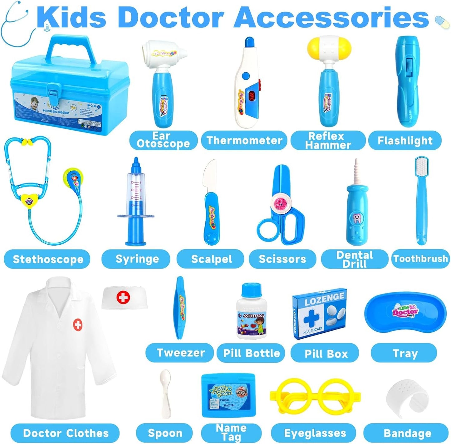 Doctor Kit Kids Toys for 2 3 4 Year Old Girl Boys, Dentist Kit Pretend Play Dress Up Game Medical Kit Costume Educational Toddler Toys for 2 3 4 5 6 + Year Old Boys Girls Birthday Gifts
