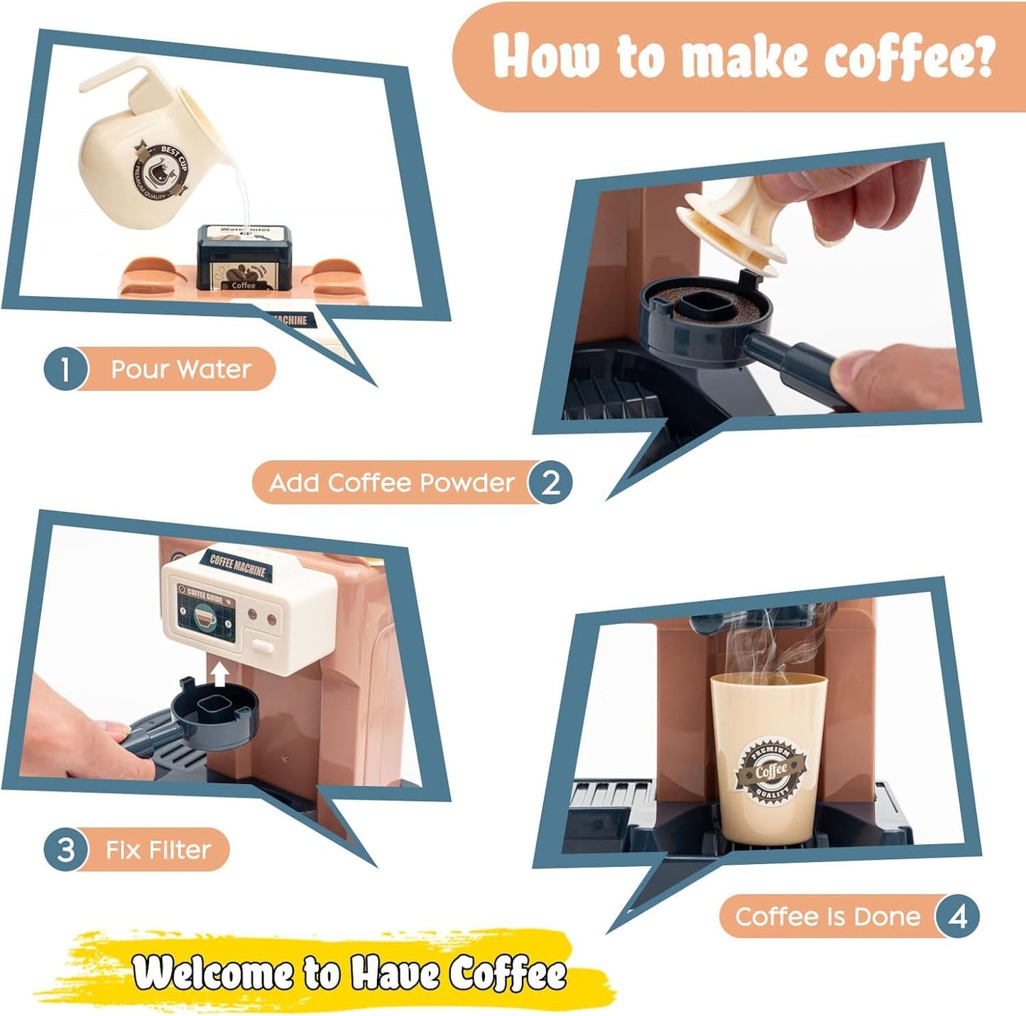 Pretend Role Play Toy Coffee Shop for Boys and Girls with Coffee Maker Machine and Fake Donuts 41Pcs (coffe2)
