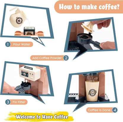 Pretend Role Play Toy Coffee Shop for Boys and Girls with Coffee Maker Machine and Fake Donuts 41Pcs (coffe2)