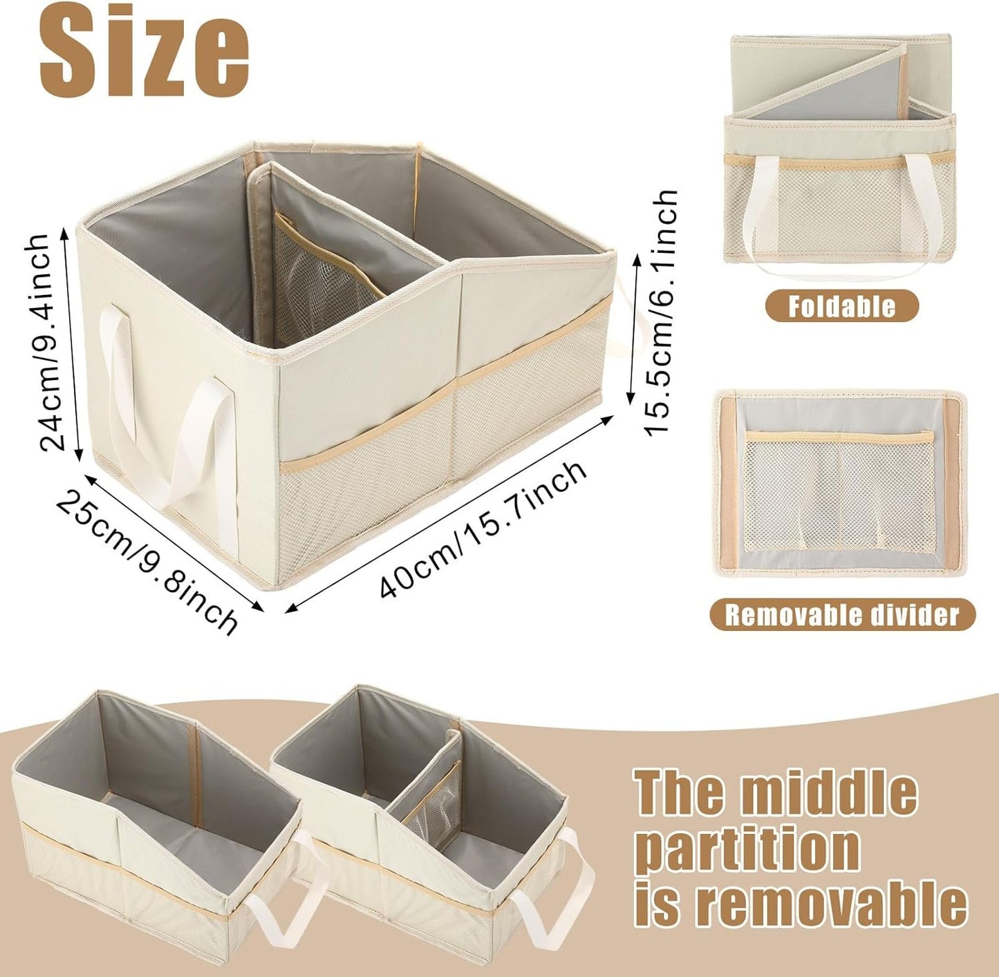 Honeydak Car Storage Organizer Box for Console Front/back Seat with Divide and Multi-pockets Automotive Car Caddy Organizer for SUV, Truck Foldable Passenger Seat Organizer for Kids Adults Accessories