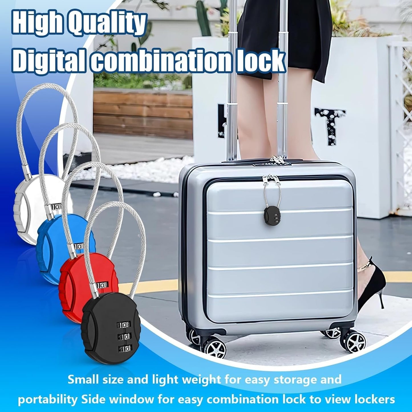 Wire Rope Lock, Mini Code Lock, Wire Rope Padlock for Luggage, Jewelry Box, Backpack, Gym Locker (90 * 37 * 9mm 4 Color, Pack, 2)