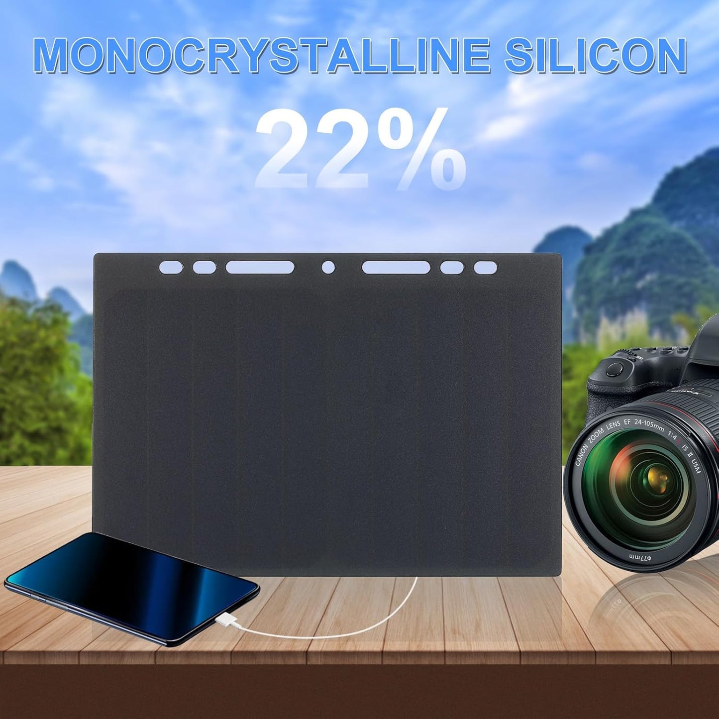 Lixada 10W High Power Paper Shaped Mini Portable Monocrystalline Silicon Solar Panel Charger USB Port for Cell Phone Camping Riding Climbing Travel Outdoor Activity