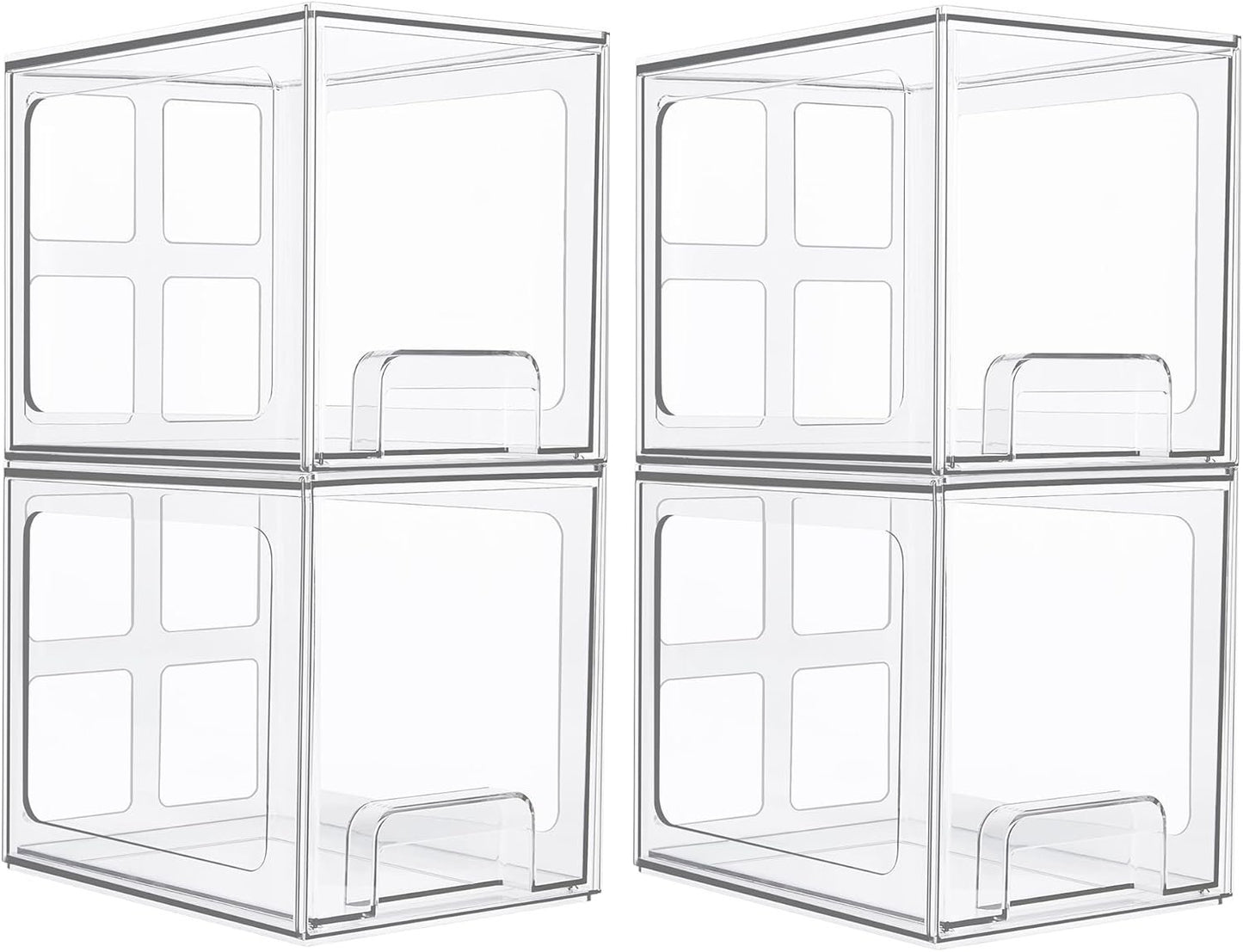 Vtopmart 4 Pack Stackable Makeup Organizer Storage Drawers, 6.6’‘ Tall Acrylic Bathroom Organizers，Clear Plastic Storage Bins For Vanity, Undersink, Kitchen Cabinets, Pantry Organization