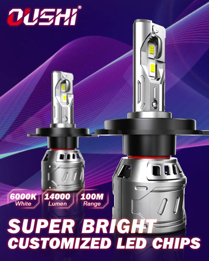 OUSHI H4 LED Bulbs, HB2 Hi/Lo LED Headlight Bulb H4 14000LM 70W 6000K Xenon White, Waterproof for Car Headlight Bulb Replacement (2 Pieces)