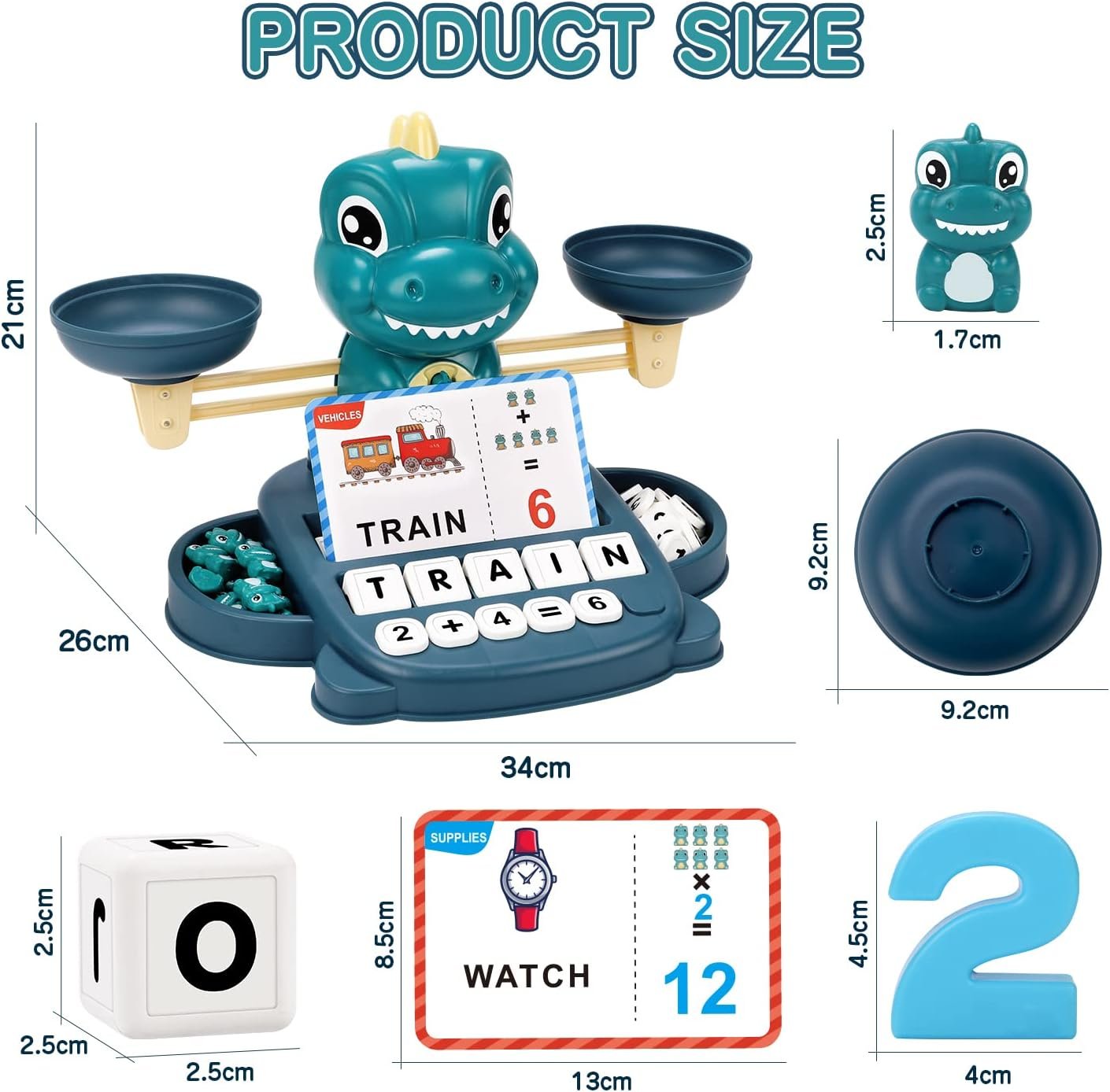 Qizebaby Kids Learning Toy Set for 3 4 5 6 7 8 Year Olds,Dinosaur Balance Counting Math Toy with Matching Letter Spelling Gamesï¼ŒMath & Cards Learning Preschool Educational Gameï¼ŒGift for Boys Girls