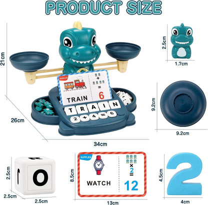 Qizebaby Kids Learning Toy Set for 3 4 5 6 7 8 Year Olds,Dinosaur Balance Counting Math Toy with Matching Letter Spelling Gamesï¼ŒMath & Cards Learning Preschool Educational Gameï¼ŒGift for Boys Girls