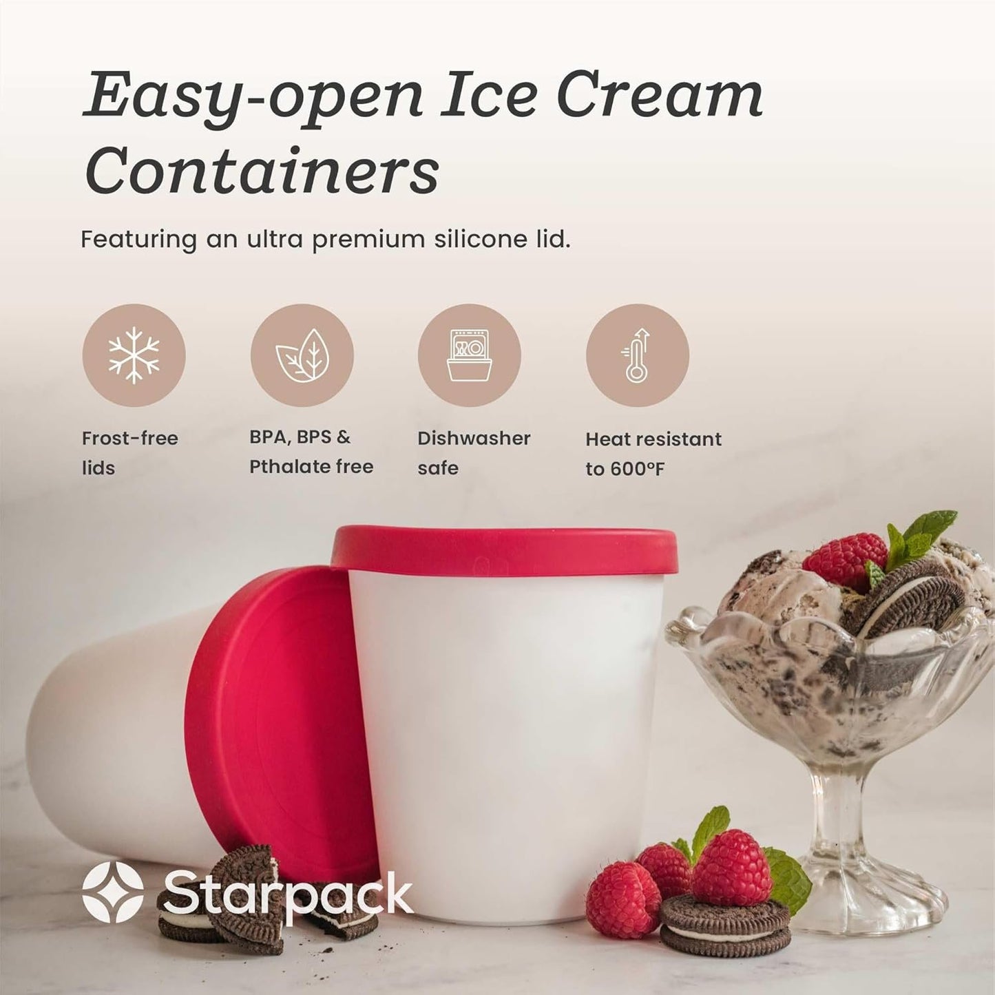 StarPack Home Ice Cream Freezer Storage Containers Set of 2 with Silicone Lids