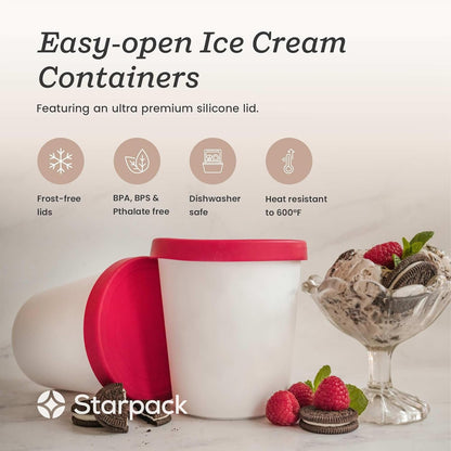 StarPack Home Ice Cream Freezer Storage Containers Set of 2 with Silicone Lids