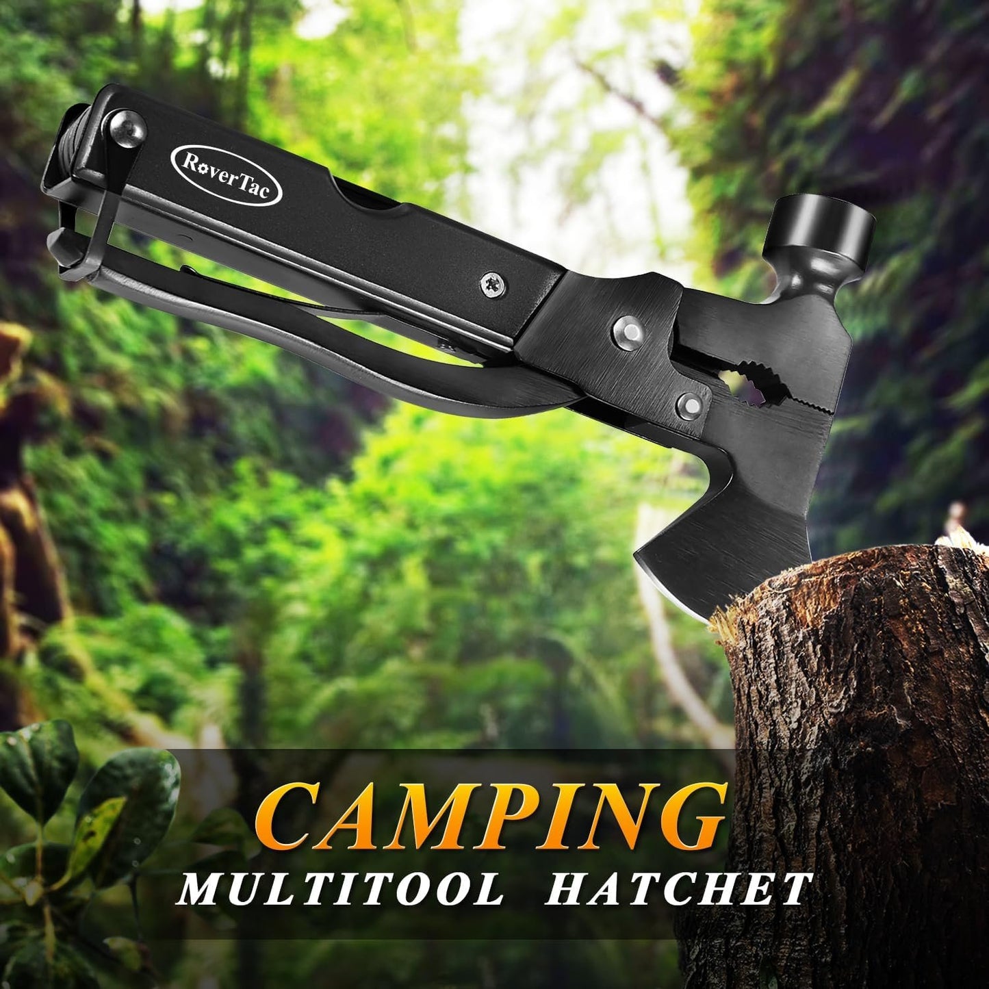 RoverTac Multitool Axe Hatchet Camping Gear Tool Gifts for Men Dad Him 14-in-1 Multi Tool Knife Hammer Pliers Saw Screwdrivers Bottle Can Opener Nylon Sheath Multitool for Camping Hiking Survival