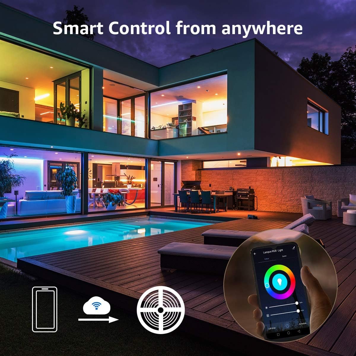 LE Waterproof Smart LED Light Strip, Work with Alexa and Google Assistant Led Lights, Support Voice/APP/Remote/in-line 4 Control Ways, 5050 SMD LEDs Brightness Dimmable LED Lights Strip (32.8ft)