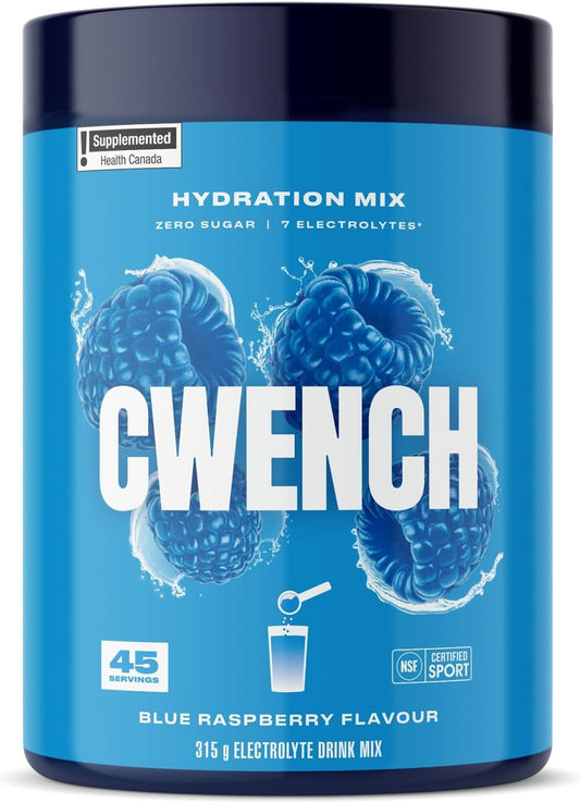 Cwench Electrolyte Hydration Blue Raspberry Drink Mix, 45 Servings, 315g