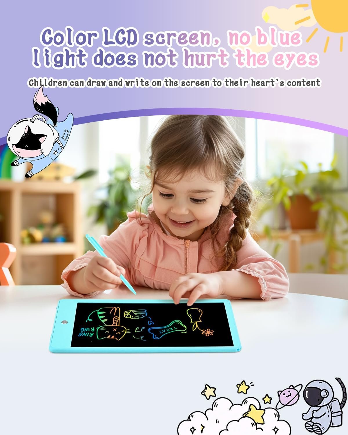 Gifts for Girls Boys, Toddles Colorful Doodle Board Drawing Tablet, 10 inch Writing Board, Educational Learning Toys Travel Gifts for Kids Age 3-9 Years, Kids Toys Portable in Car Airplane
