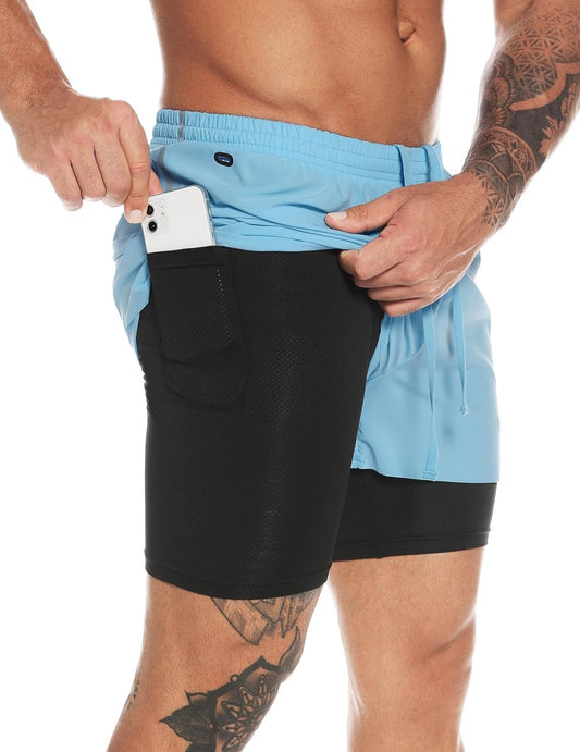 Men's 5" Inch 2 in 1 Workout Active Gym Quick Dry Running Shorts Lightweight Training Short for Men