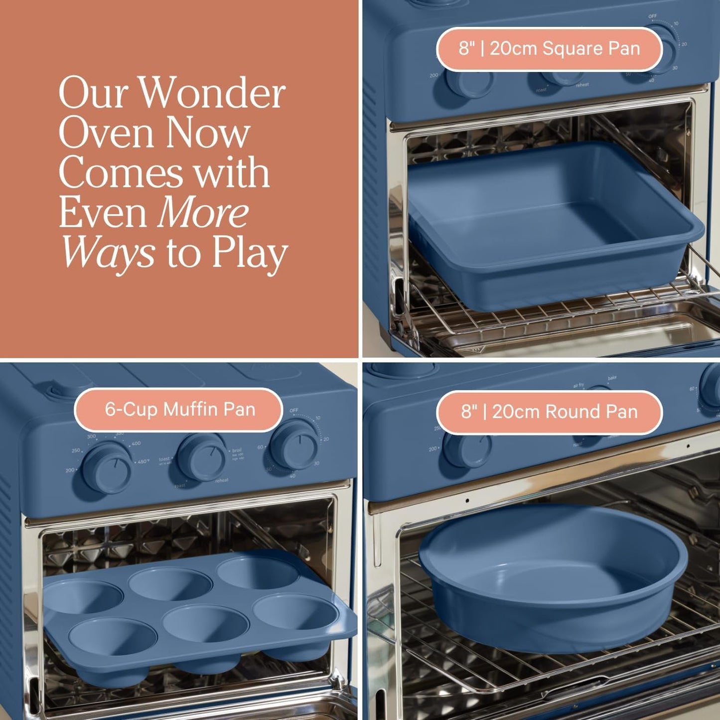 Our Place Wonder Oven Baker’s Kit – 3-Piece Toxin-Free Ceramic Nonstick Bakeware Set (20cm Round, 20cm Square, 6-Cup Muffin Pan) - Oven-Safe up to 232°C - Blue Salt