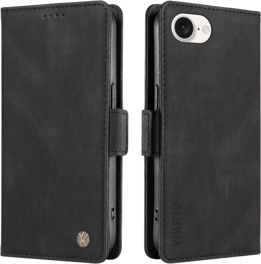 YBFJCE Case for iPhone 16e, PU Leather Shockproof Durable Phone Wallet Case Protective Flip Folio Cover, for iPhone 16e Case with Card Holder, Black