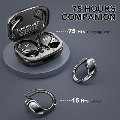 Wireless Earbuds Sport, Bluetooth 5.4 Headphones 2024 Bluetooth Earbuds with 75Hrs Stereo, 4 ENC Mic, Over-Ear Buds with Earhooks Noise Canceling Earphones , IP7 Waterproof Headset for Workout/Running