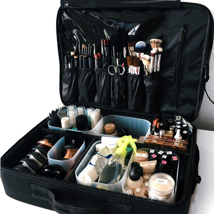 makeup Train Case, GreenLife® Large 16" Professional makeup Train Case Cosmetic bag Travel Make up artist Organizer Waterproof Portable Storage with Adjustable Dividers Accessories Brushes Pouch Black