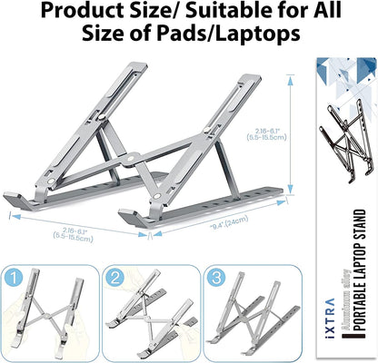 iXTRA Laptop Stand for Desk,Foldable Portable Anti-Slip Aluminum Laptop Holder with 7 Levels Height Adjustment Laptop Riser Compatible with MacBook,iPad,Dell,10-16” Laptops(Grey)