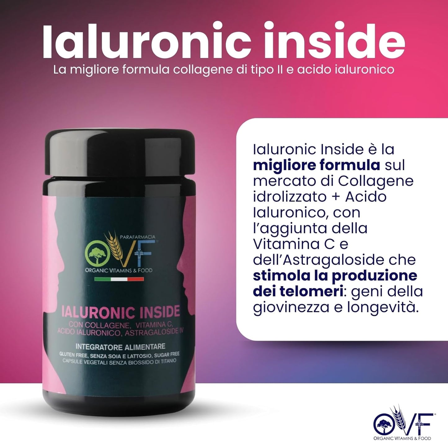 OVF Collagen & Hyaluronic Acid with Vitamin C – 60 Anti-Age Caps – Joint Support and Reduction of Cell Aging.