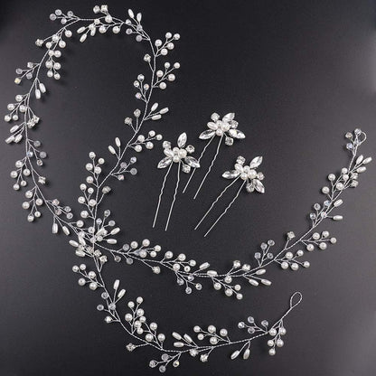 denifery Makeup Bridal Jewelry Rose Gold and Gold Silver Extra Long Pearls and Crystal Beads Bridal Jewelry Bridal Hair Accessories