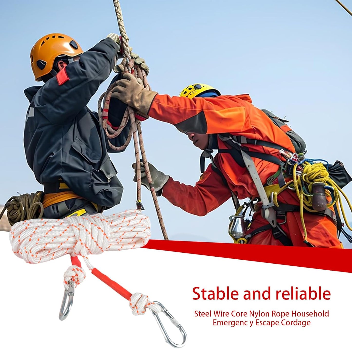 Escape Safety Rope, Steel Wire Core Cord Survival Rope, 0.31 x 0.39 x 0.47 inches Multifunctional Compact Double Hook Design Portable Rescue Tool, for Hiking, Camping, Construction