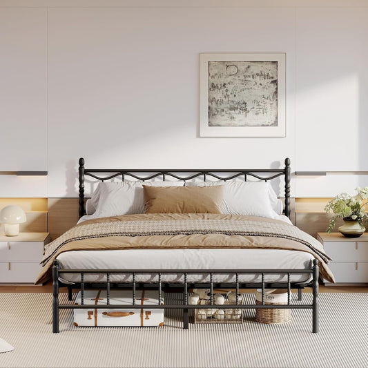 Yoshiely 14 Inch King Size Bed Frame with Headboard and Footboard, Heavy Duty King Bed Frame No Box Spring Needed, Sturdy, Noise Free, Under Bed Storage, Black