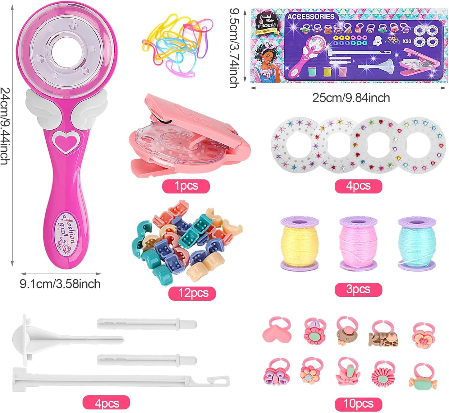EKKONG Diamond Styling Kit, Hair Braider, Fashion Braid Tools, Automatic Braiding Machine with Comb Gem Applicator for Girls