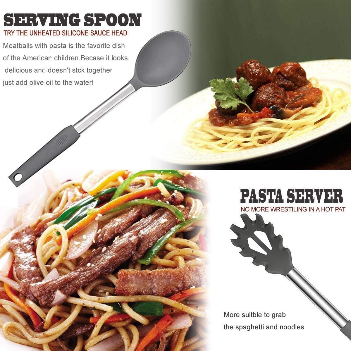 Kitchen Utensil Set - Silicone Cooking Utensils - Stainless Steel Kitchen Utensils Set - Silicone Spatula Set Utensil Set - Silicone Utensils Cooking Utensil Set - Kitchen Tools Gadgets