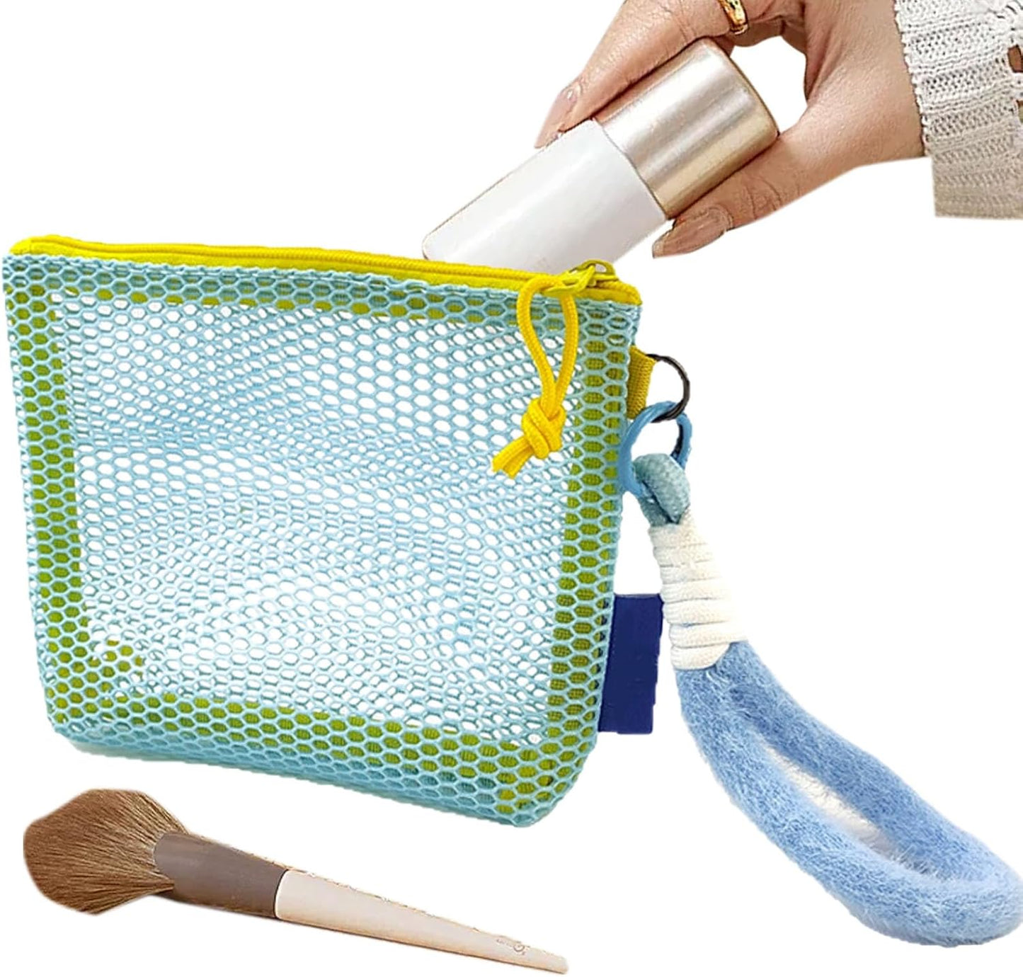 Clear Travel Makeup Bag, Lightweight Toiletry Organizer with Net Pockets 5,90inch, Portable Cosmetic Bag for Daily Use, Gym, Car, Honeymoon, Vacation, Hiking, Dorm, Hotel