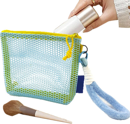 Clear Travel Makeup Bag, Lightweight Toiletry Organizer with Net Pockets 5,90inch, Portable Cosmetic Bag for Daily Use, Gym, Car, Honeymoon, Vacation, Hiking, Dorm, Hotel