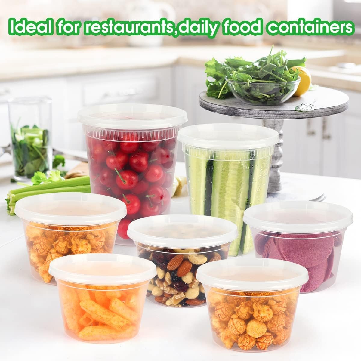 [60 Pack, 2 Size] Food Storage Containers with Lids,16oz, 32oz Plastic Airtight Deli Food Containers w Spoons, Microwave Freezer Food Container, BPA-Free Dishwasher Leakproof Clear Takeout Meal