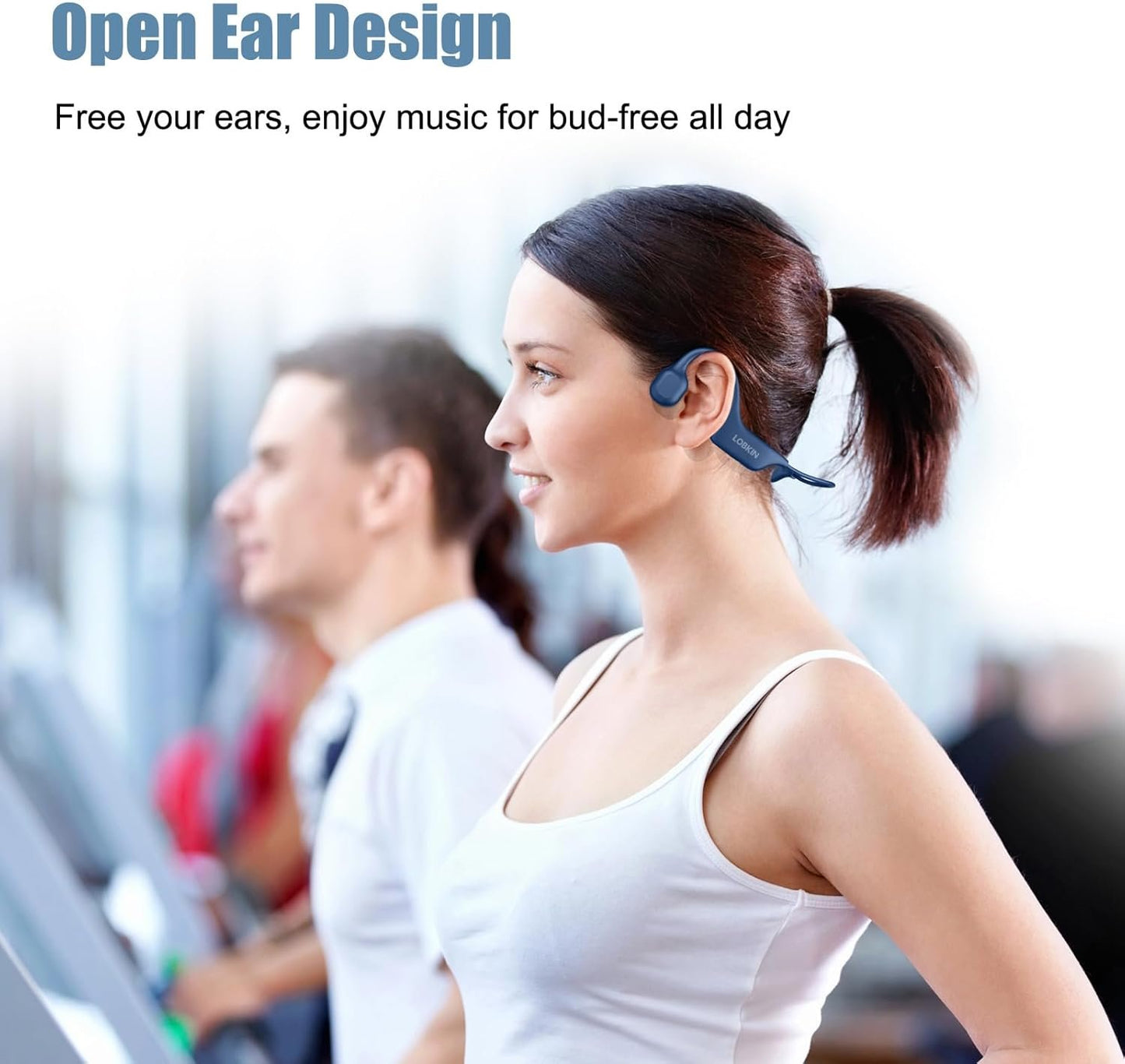 LOBKIN Bone Conduction Headphones Wireless, Open Ear Headphones with Mic, IPX5 Waterproof Sweatproof Bluetooth Sports Headphones for Running, Cycling, Workout (Blue)