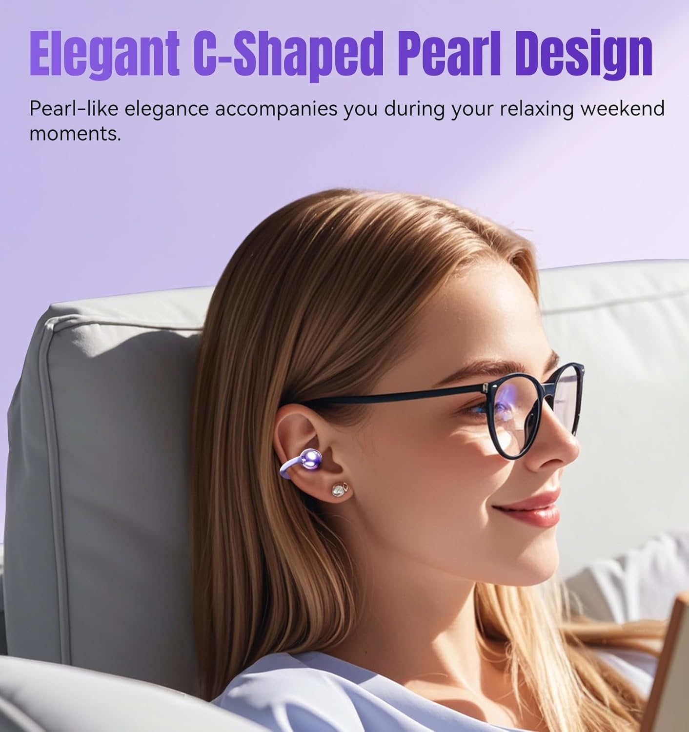 King Lucky Open Ear Earbuds Wireless Bluetooth 5.4 Clip-on Headphones with Mic - 50H Playtime, Ipx5 Waterproof - Ideal for Sports & Workouts, Comfortable for Small Ears & Glasses Wearers (Purple)