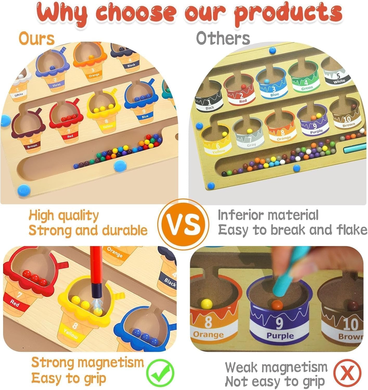 Magnetic Color and Number Maze,Montessori ToyWooden Magnet Balls Puzzles,Toddler Busy Board Game,Preschool Learning Activities,Christmas & Birthday Kids for 3-6 Years Old Girls boy