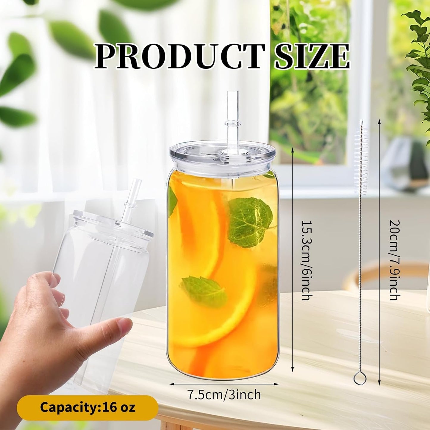TANEMUDO 14 Pack Acrylic Mason Jars with Lids and Straws 16 oz Iced Coffee Tumbler Water Bottles Plastic Drinking Cups for Milk Juice Beverage Beer (Clear)
