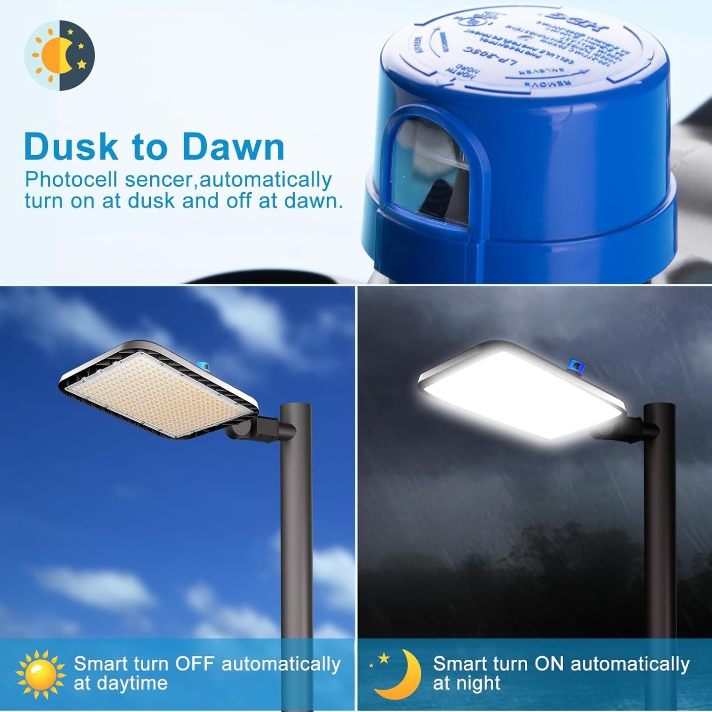 2Pack 500W LED Parking Lot Lighting 75000LM(150LM/W) 5000K LED Pole Lights Outdoor Smart Photocell 6KV SPD Parking Lot Lights Outdoor Pole Mount-2Pack 7Yrs Warranty