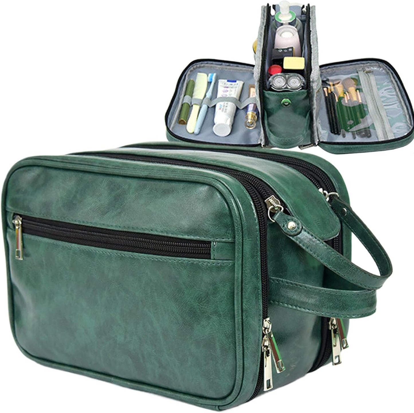 Hygiene Bag for Men - Waterproof PU Shaving Bag for Men,Bathroom Travel Bag, Toiletry Organizer, ReusableTravel Toilet Bags for Shaving Grooming Dopp Kit, Green, Refer to description, Unisex