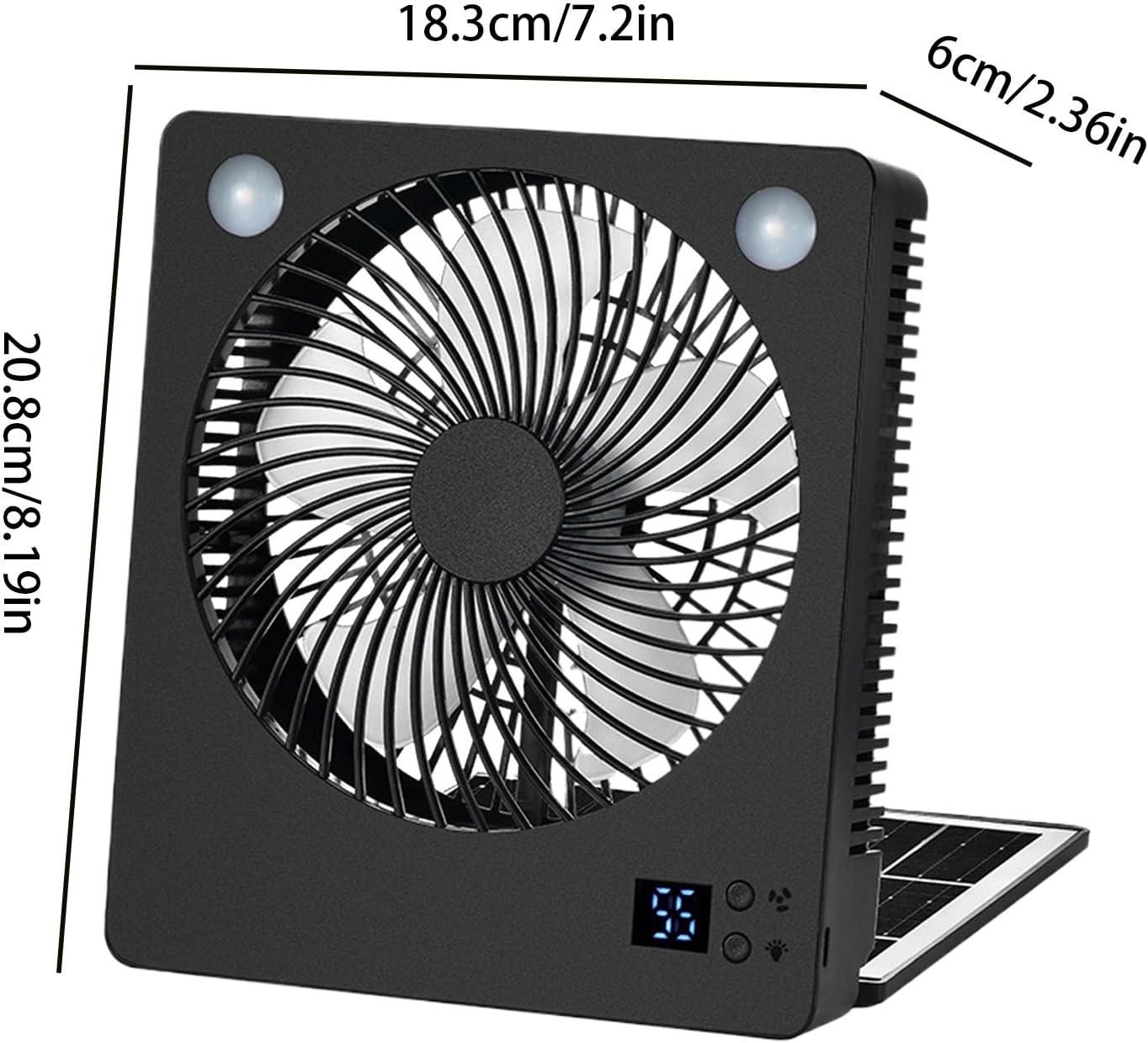 Solar Power Fan, Cooling Camping Fan, Rechargeable Folding Air With LED Lights, Quiet 3-Speed Cool Gadget For Home, Tent, Beach, Travel, Survival Gear, 7.2x2.36x8.19 In, 1-Pack