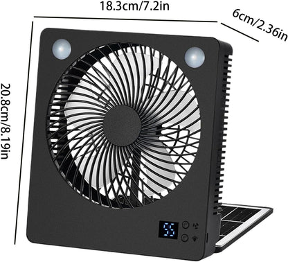 Solar Power Fan, Cooling Camping Fan, Rechargeable Folding Air With LED Lights, Quiet 3-Speed Cool Gadget For Home, Tent, Beach, Travel, Survival Gear, 7.2x2.36x8.19 In, 1-Pack